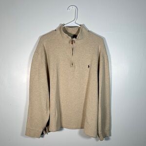 Polo Ralph Lauren XXL Vintage Quarter Zip Sweater Beige Cotton Logo